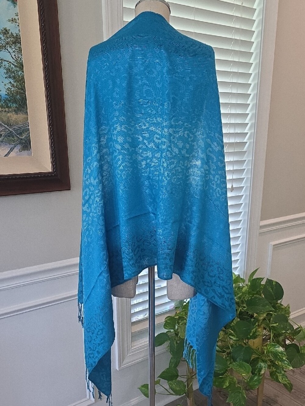 Turquoise Leopard Jacquard Wrap Scarf - Picture 4 of 7